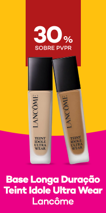 Base de Longa Duração Teint Idole Ultra Wear da marca Lancôme com destaque promocional de 30% sobre preço de Venda ao Público Recomendado